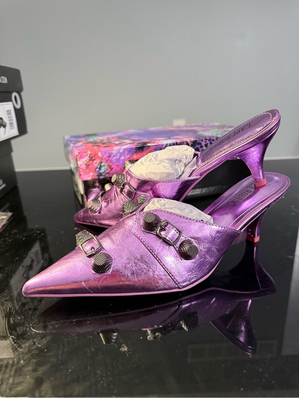 Cape Robbin Metallic Purple Pointed-Toe Buckle Mules